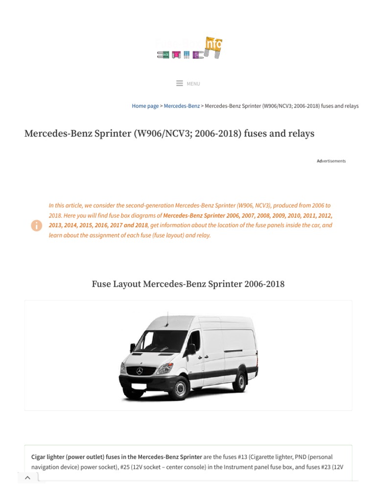 Fuse Box Diagram Mercedes-Benz Sprinter (W906 2006-2018) | PDF | Relay