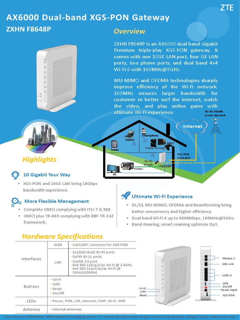 ZXHN F8648P Datasheet - 2021Q3 | PDF | Wi Fi | I Pv6