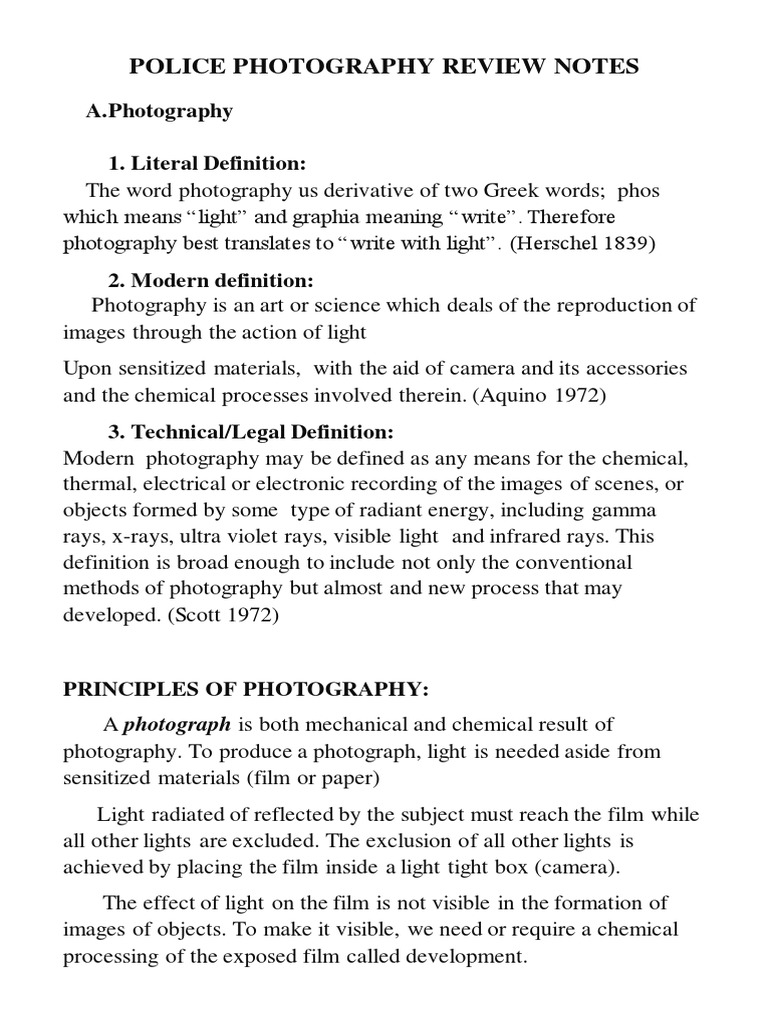 Police Photography Review Notes | PDF | Shutter (Photography) | Camera
