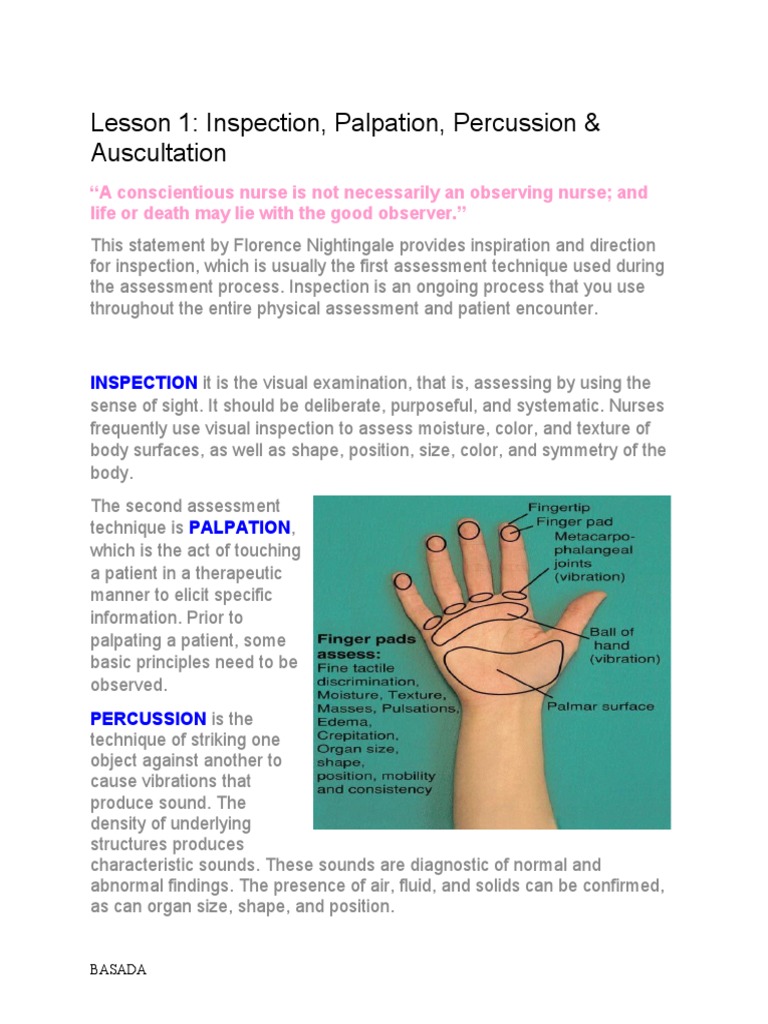 Lesson 1 Inspection, Palpation, Percussion & Auscultation PDF