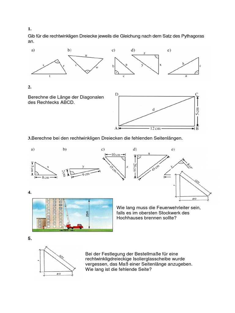 Pythagoras - Vermischte Aufgaben | PDF, image size:768x1024