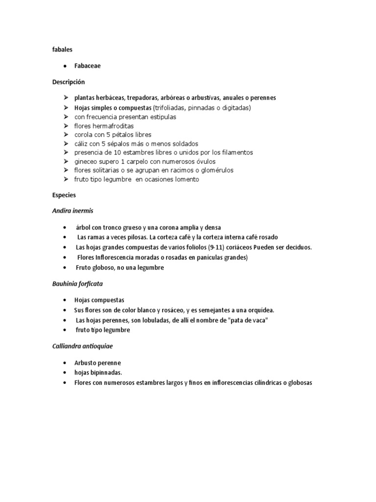 Tipos de plantas Fabaceae y Malpighiales | PDF | Flores | Hoja