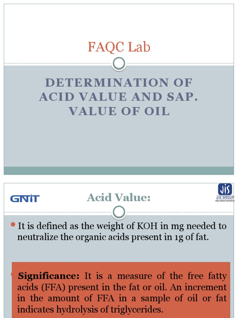 Faqc Lab: Determination of Acid Value and Sap. Value of Oil | PDF ...