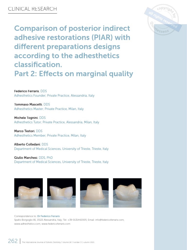 Comparison of Posterior Indirect Adhesive Restorations PDF Dental Composite Materials