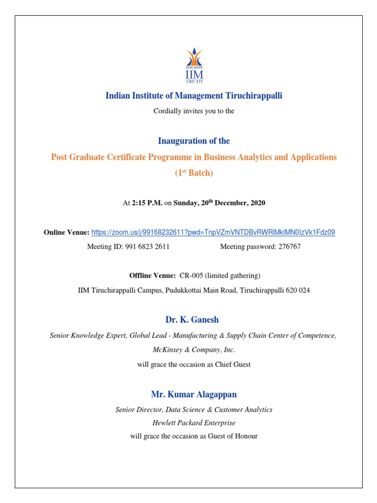 PGCBAA01 - Inauguration Schedule | PDF