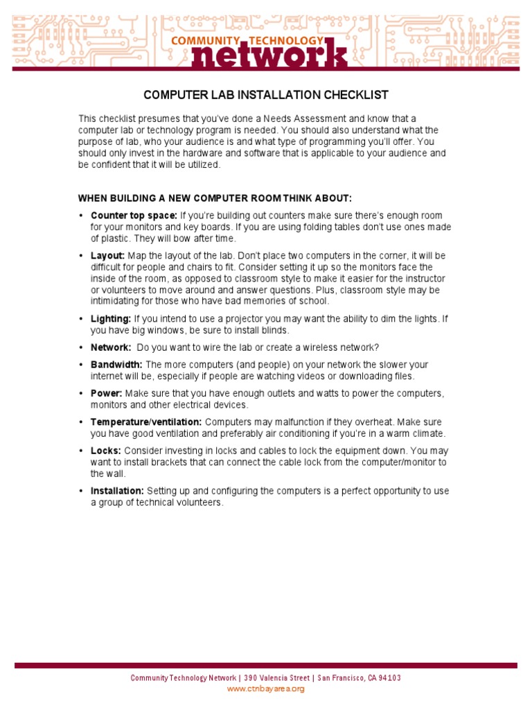 Computer Lab Installation Checklist: When Building A New Computer Room ...