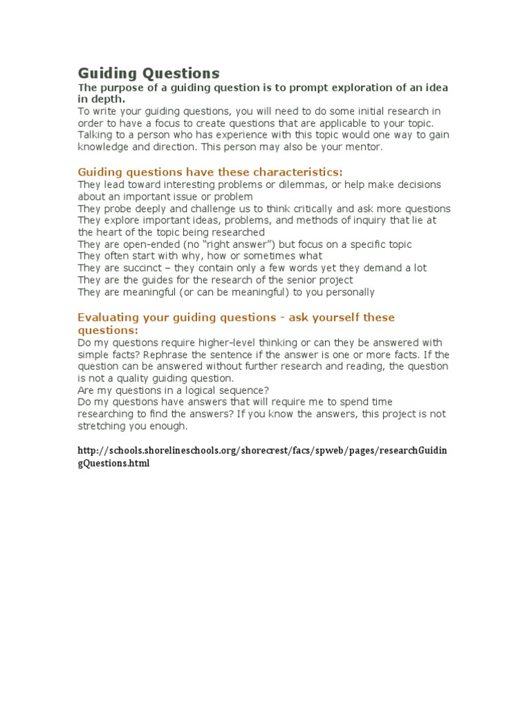 Crafting Effective Guiding Questions | PDF | Question | Qualitative ...