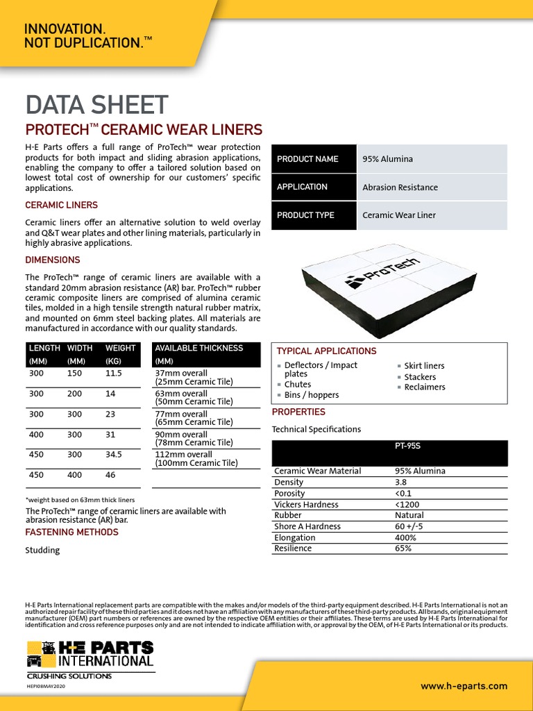 H-E Parts Data Sheet PT-95S Ceramic | PDF | Ceramics | Wear