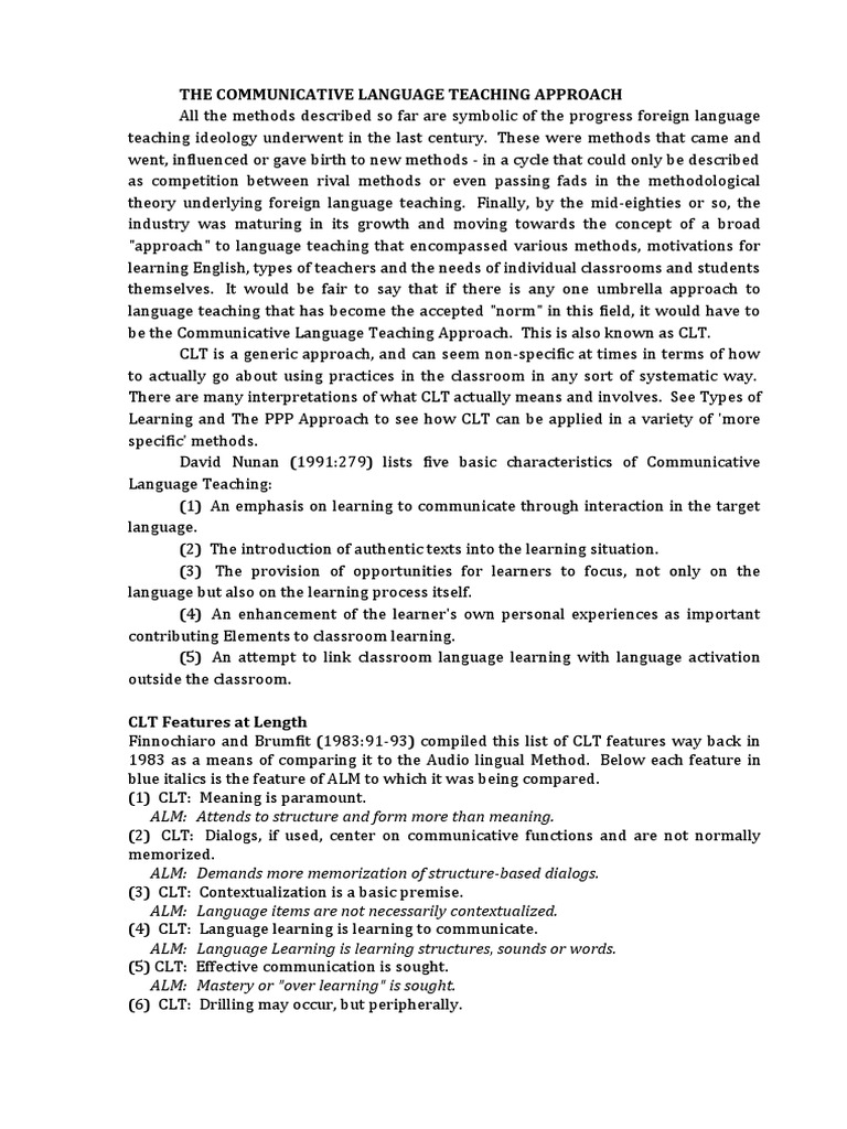 The Communicative Language Teaching Approach | PDF | Language Education ...