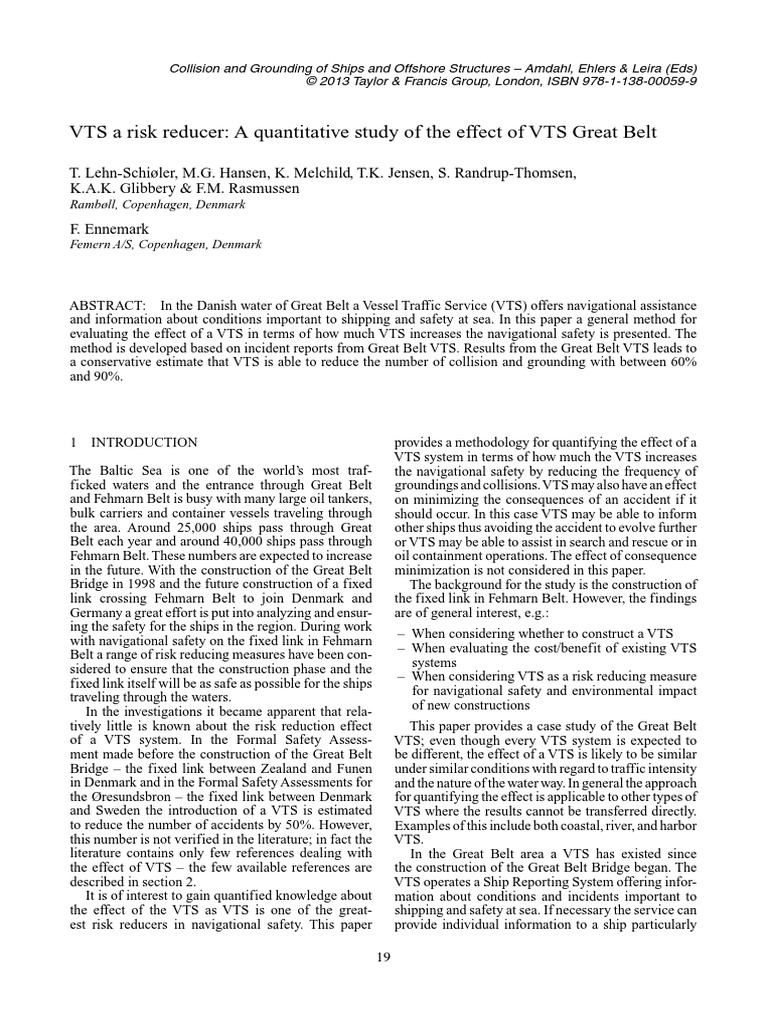 A Risk Reducer A Quantitative Study of The Effect of VTS Great Belt ...