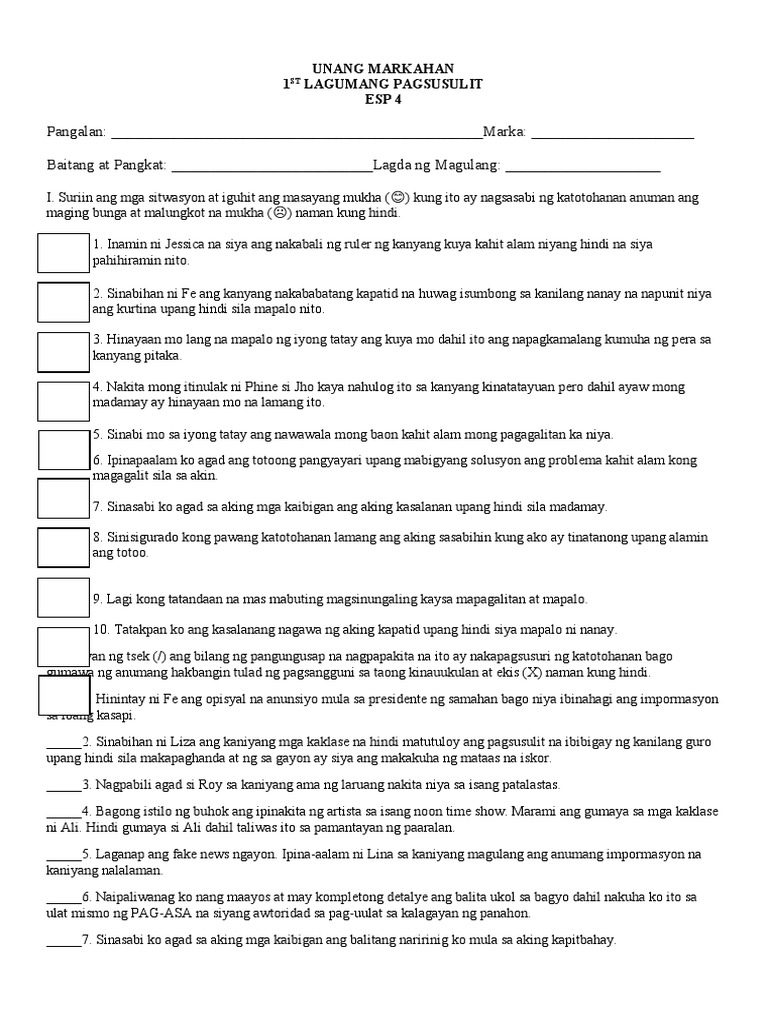 1st Summative Test in Esp | PDF