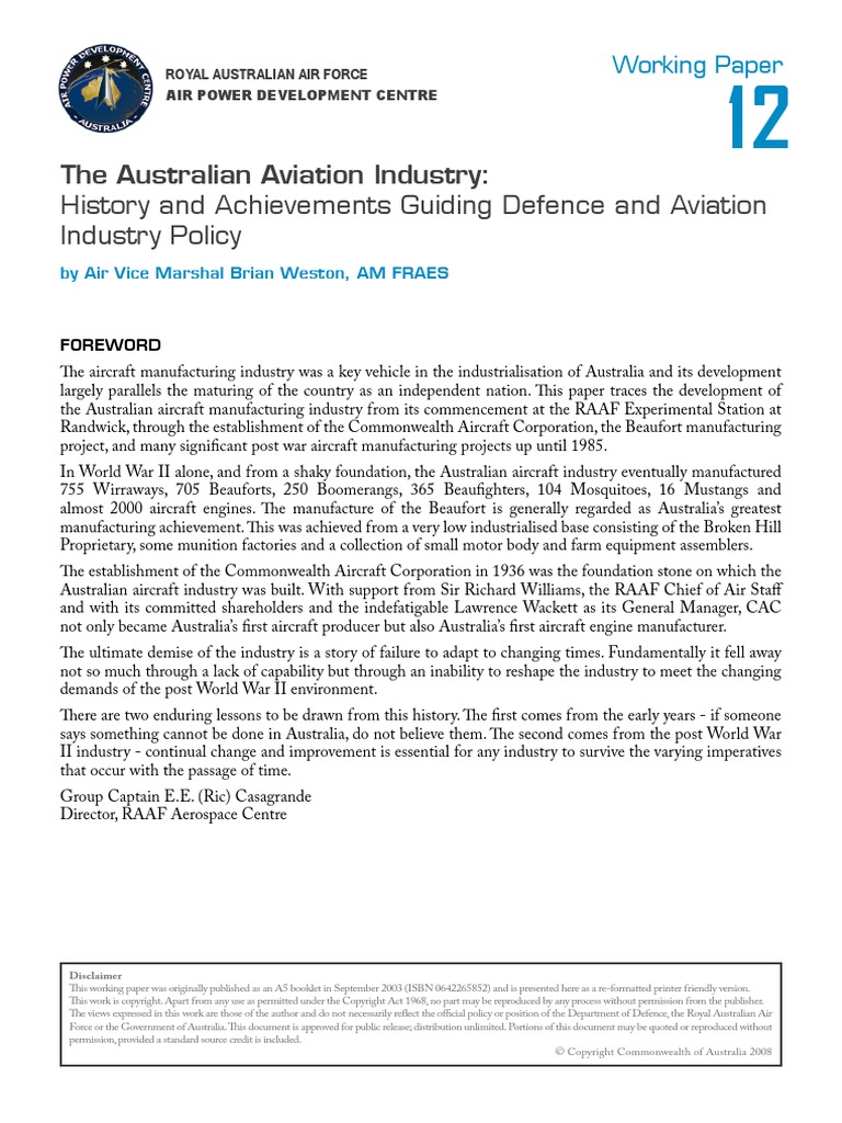 Australian Aviation Industry PDF Aircraft Aviation