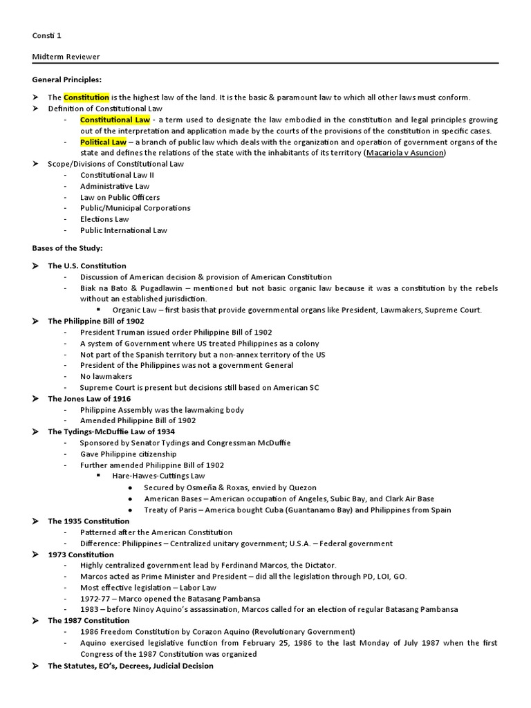 Constitutional Law Midterm Review Guide | PDF | Constitution ...