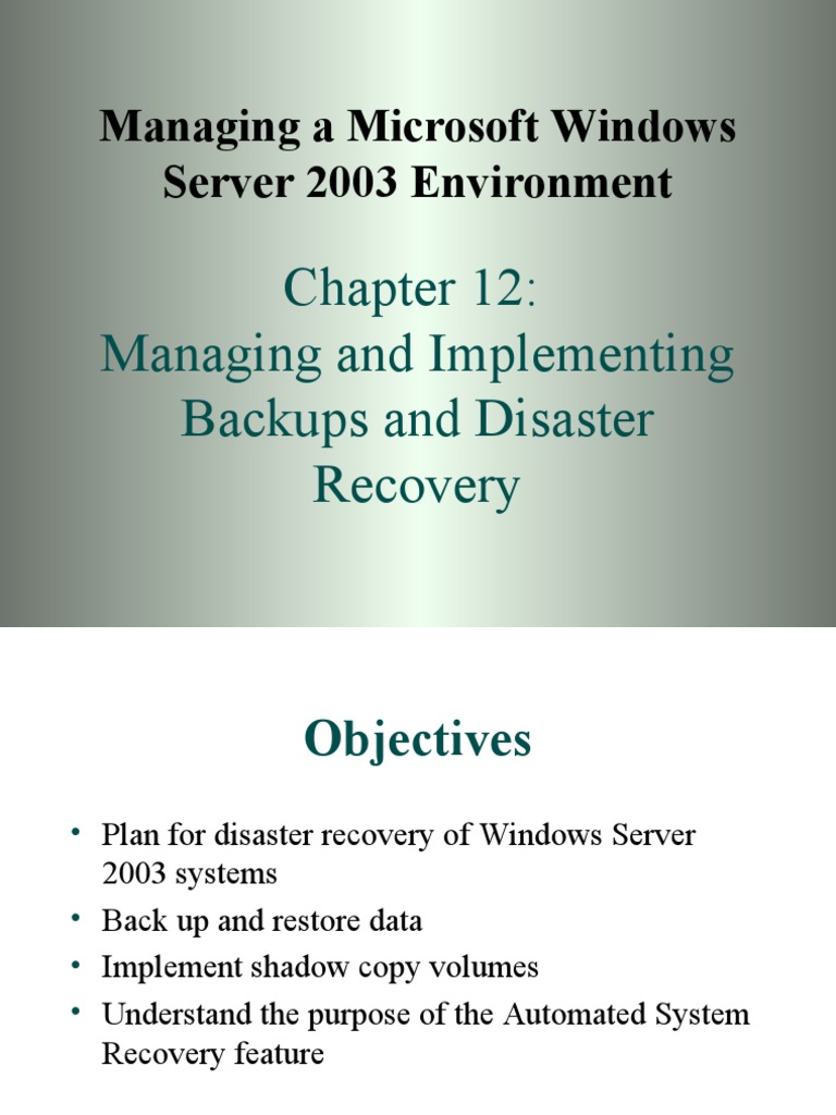Backup and Restore for Windows Server 2003 | PDF | Backup | Information ...