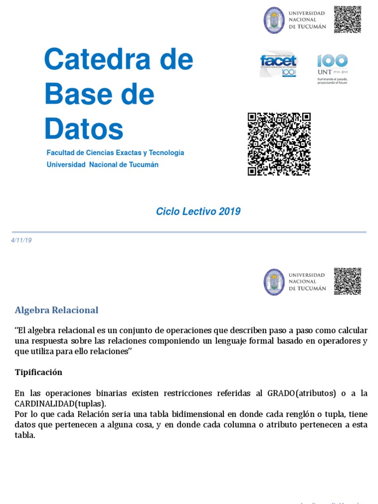 Fundamentos de Álgebra Relacional y SQL | PDF | SQL | Base de datos ...