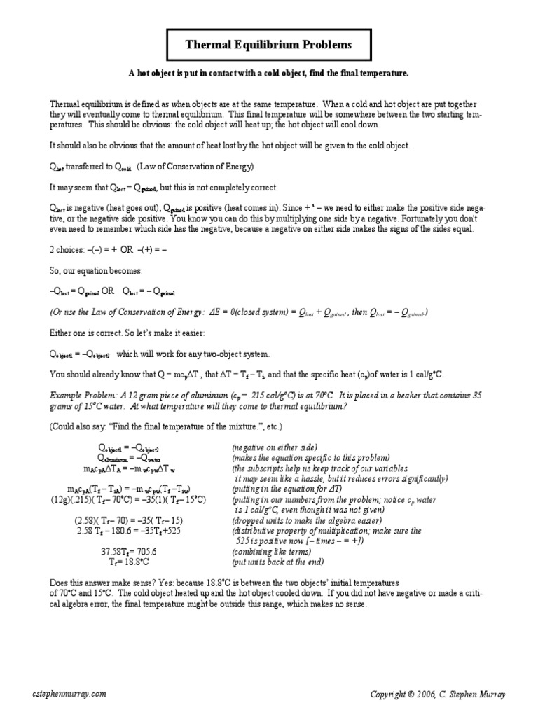 Thermal Equilibrium Problems: Hot Cold | PDF | Heat | Temperature