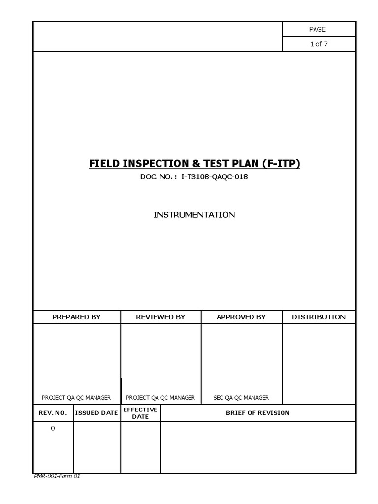Field Inspection & Test Plan (FItp) DOC. NO. IT3108QAQC018 PDF