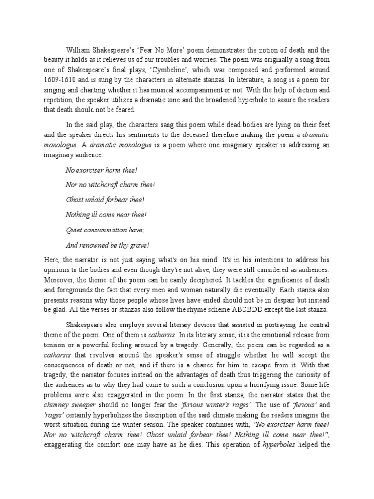 Shakespeares Fear No More The Heat o The Sun PDF Poetry William Shakespeare