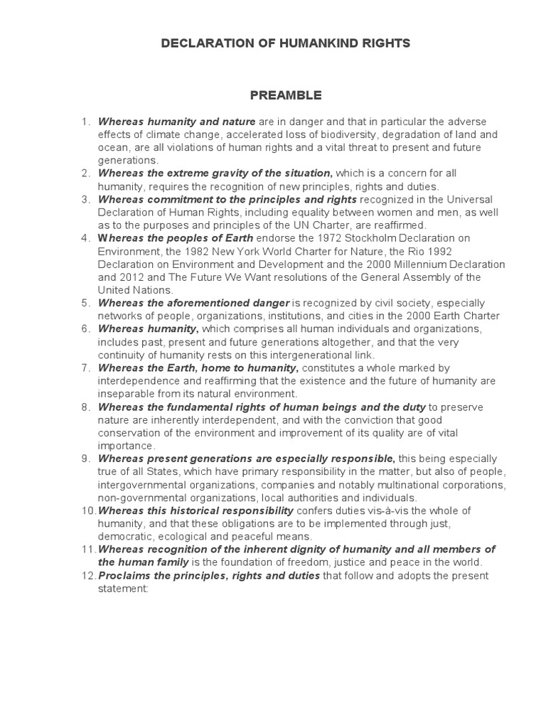 Declaration of Humankind Rights | PDF | Sustainability | Human Rights