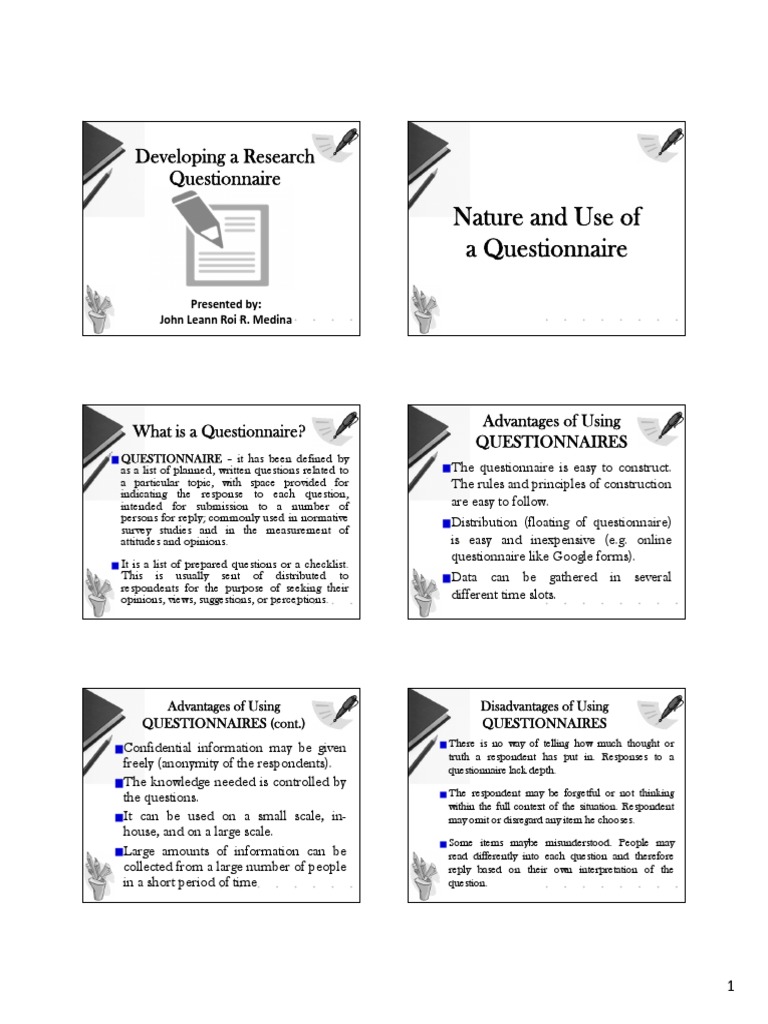 3 Questionnaire Devt Summ | PDF | Questionnaire | Survey Methodology