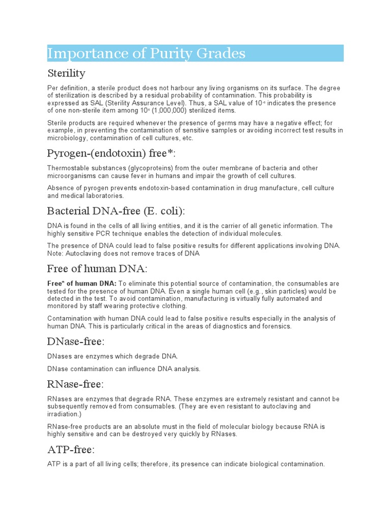 Importance of Purity Grades | PDF | Polymerase Chain Reaction ...