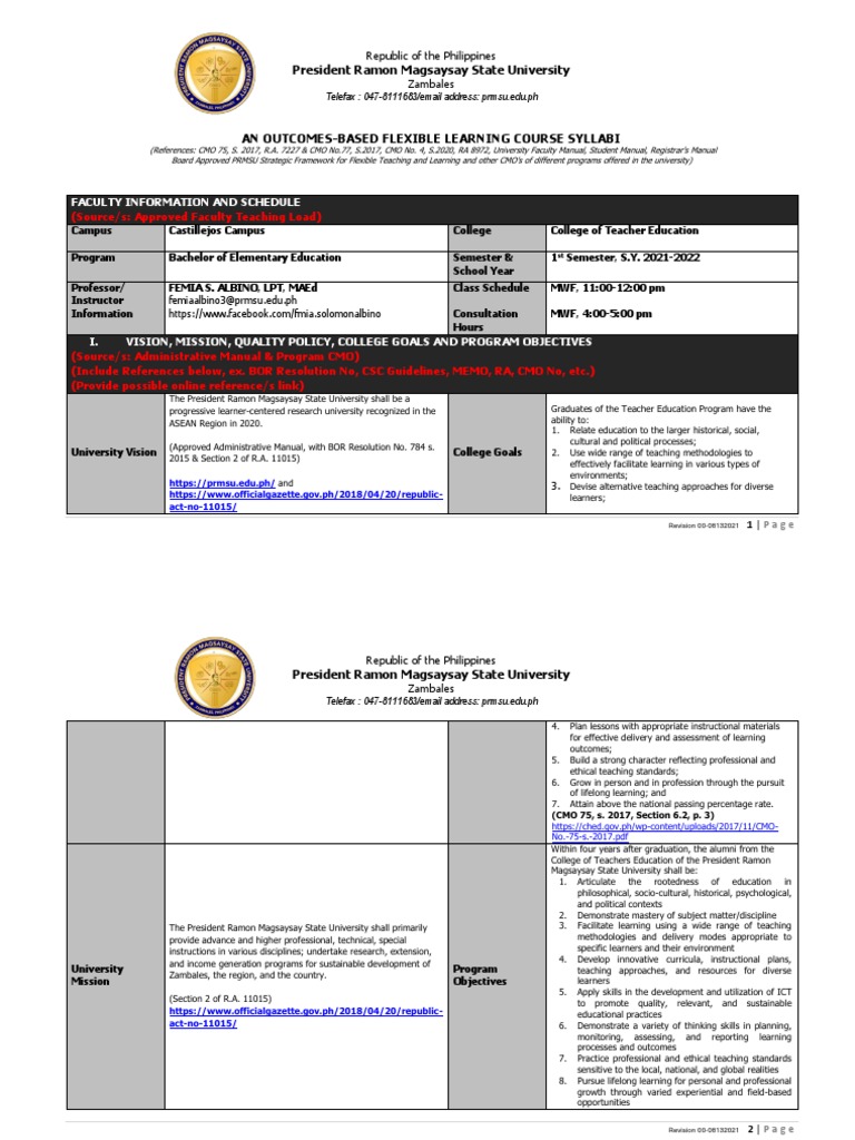 PRMSU Flexible Learning Course Syllabi | PDF | Educational Technology ...