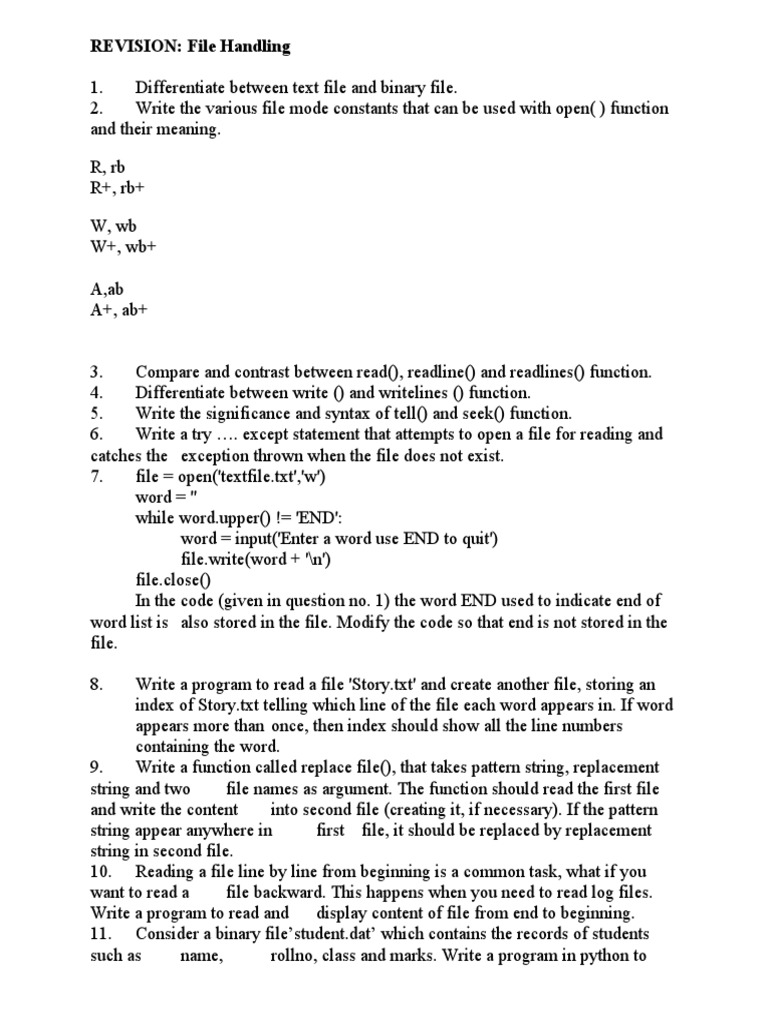 File Handling Questions 1 | PDF | Text File | Software