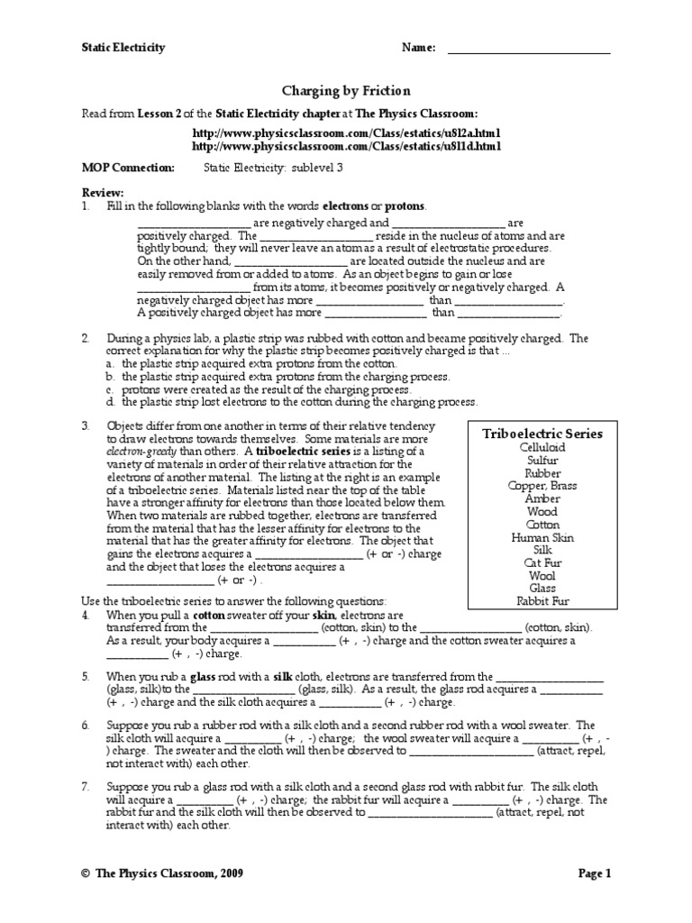 Charging by Friction - Activity | PDF | Electric Charge | Electrostatics