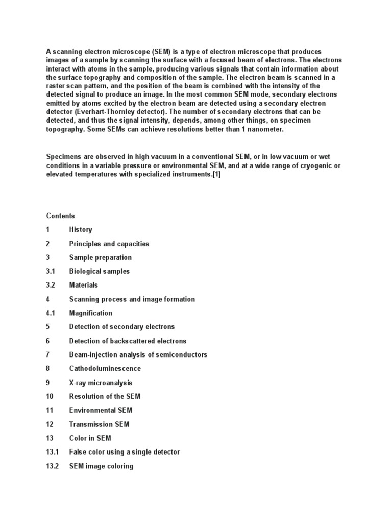 Scanning Electron Microscope Overview | PDF | Scanning Electron ...