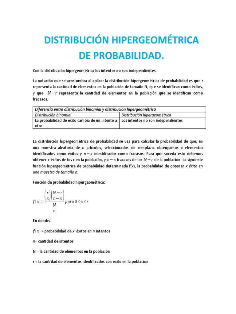 Distribución Hipergeométrica de Probabilidad | PDF | Probabilidad ...