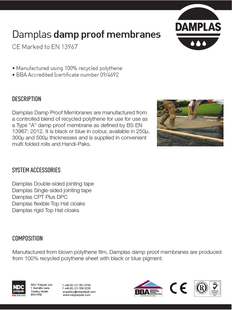 Damplas Damp Proof Membranes: CE Marked To EN 13967 | PDF | Materials ...