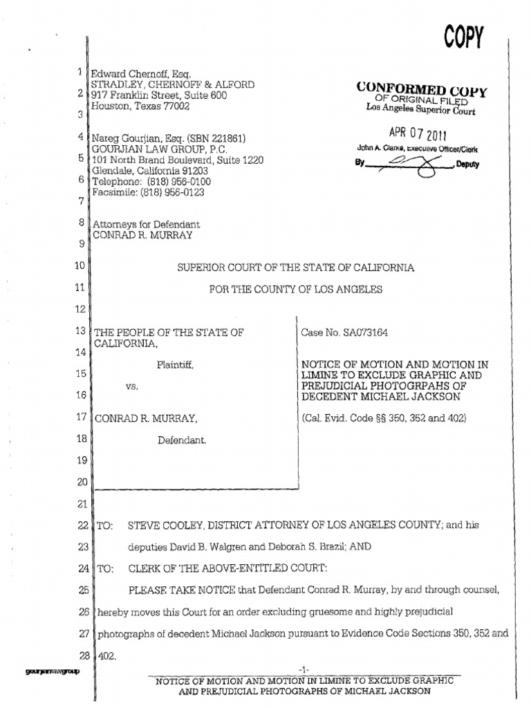 Notice of Motion and Motion in Limine To Esclude Graphic and Prejudicial Photographs of Decedent