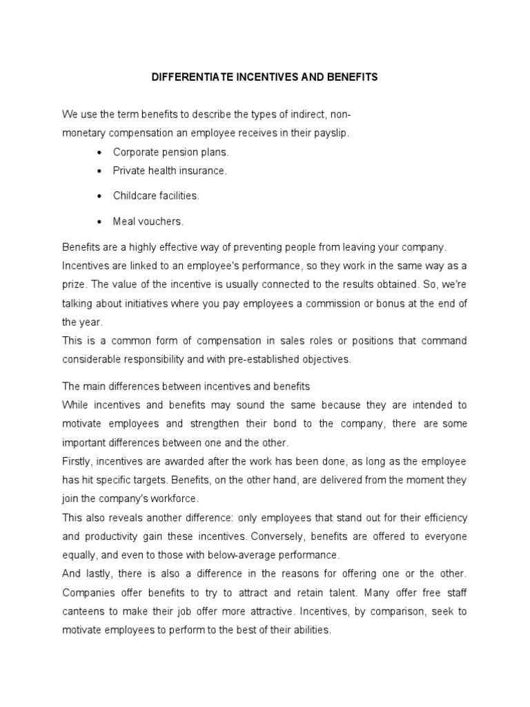 Incentives vs. Benefits Explained | PDF | Career & Growth | Business