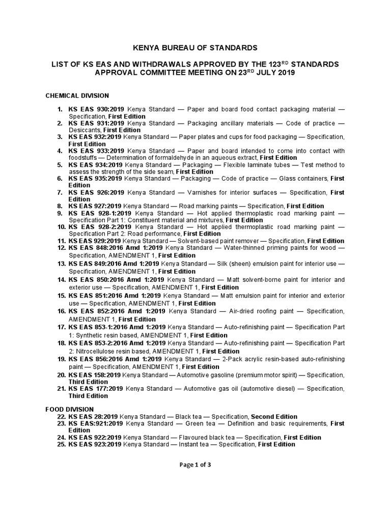 Approved KS EAS Standards - SAC List - 23rd July 2019 | PDF ...