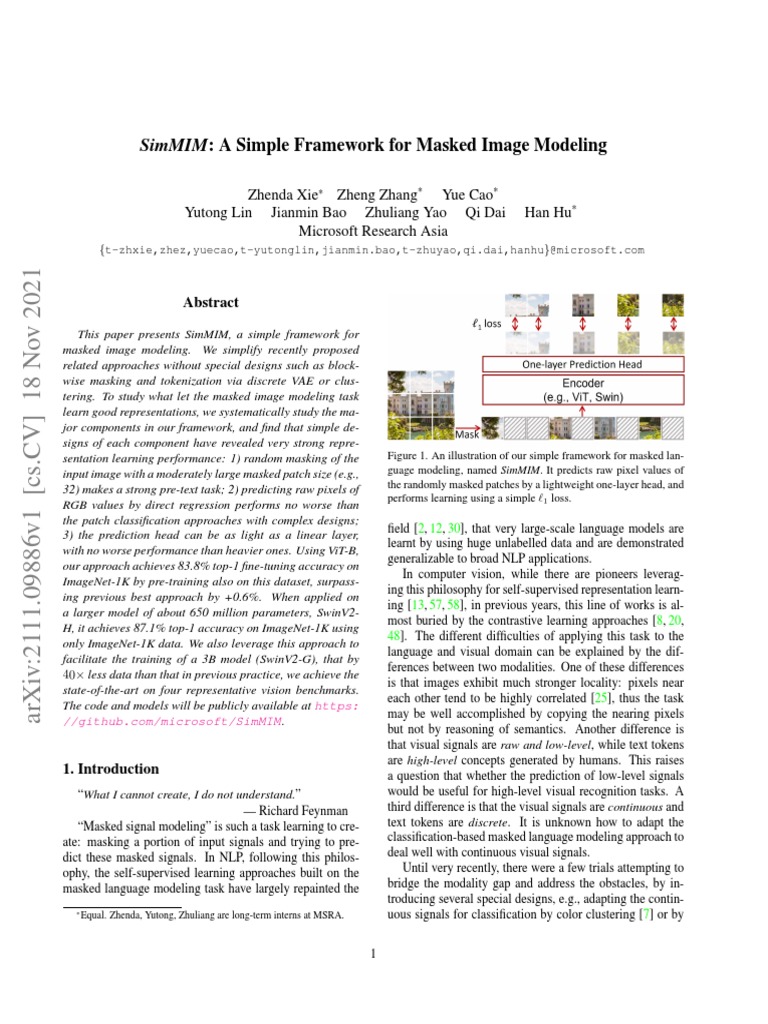SimMIM: Simplified Masked Image Modeling | PDF | Data Compression ...