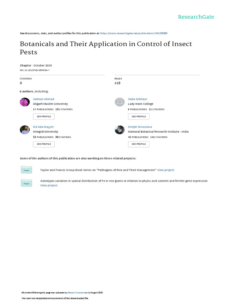 Botanicals and Their Application in Control of Insect Pests: October ...