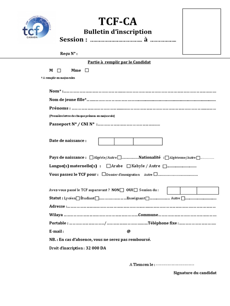 Inscription TCF Canada Algérie | PDF | Finance et gestion monétaire ...