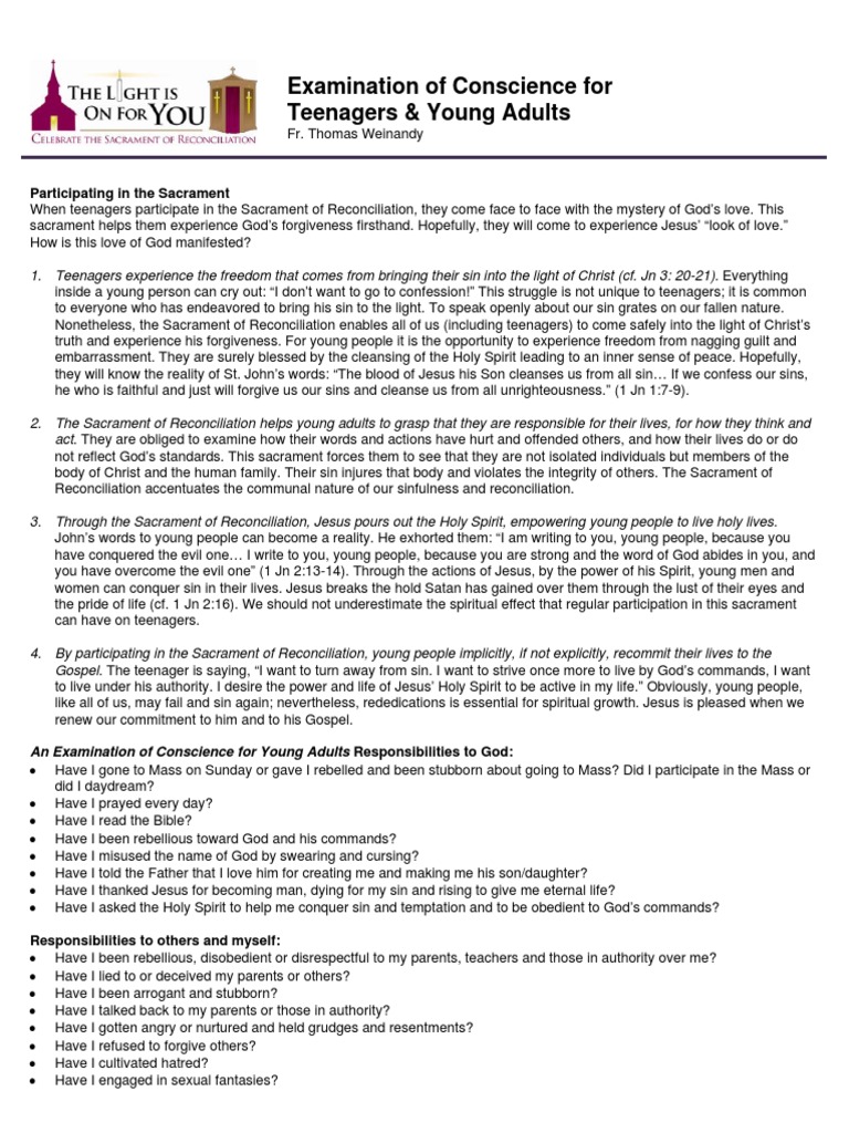 Examination of Conscience For Teenagers & Young Adults: Participating ...
