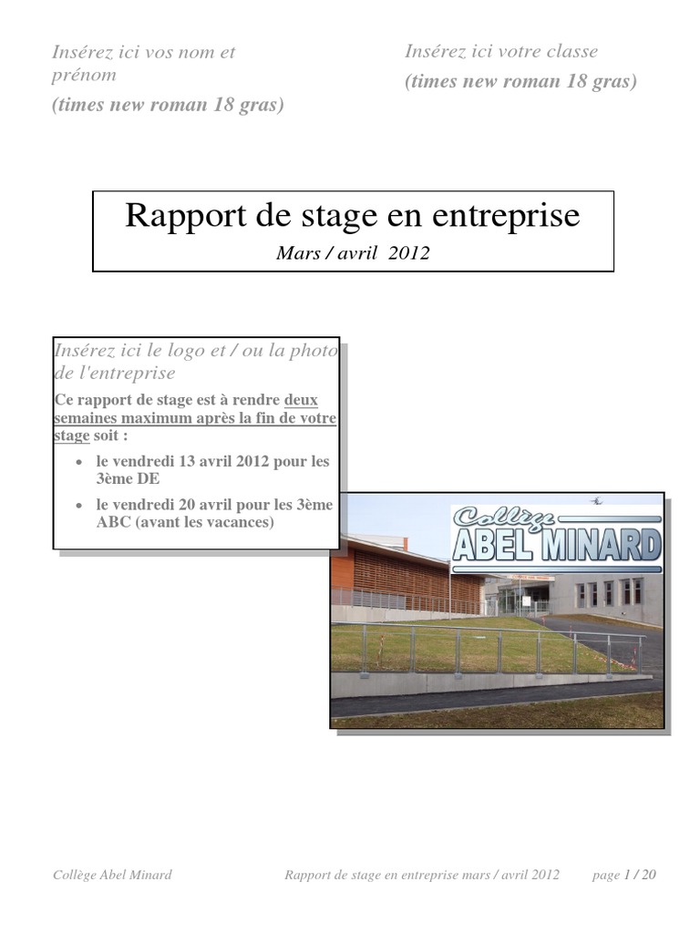 Modele De Rapport De Stage 2 Pdf Informatique