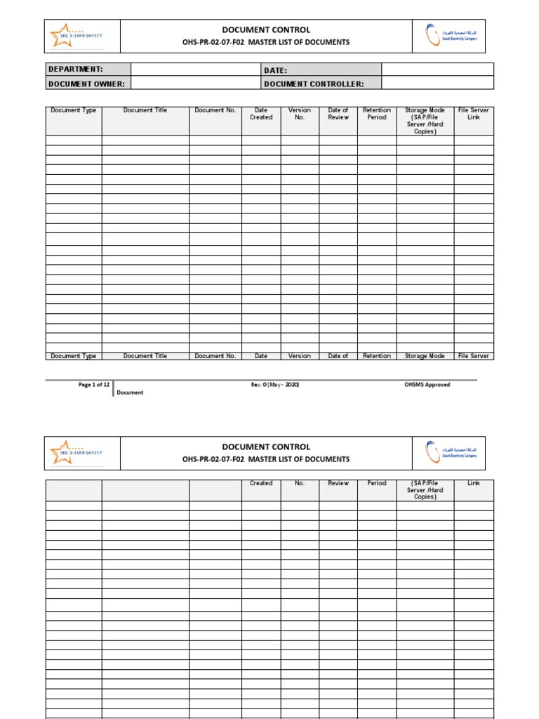 Master List of Documents A Comprehensive Record of All Organizational