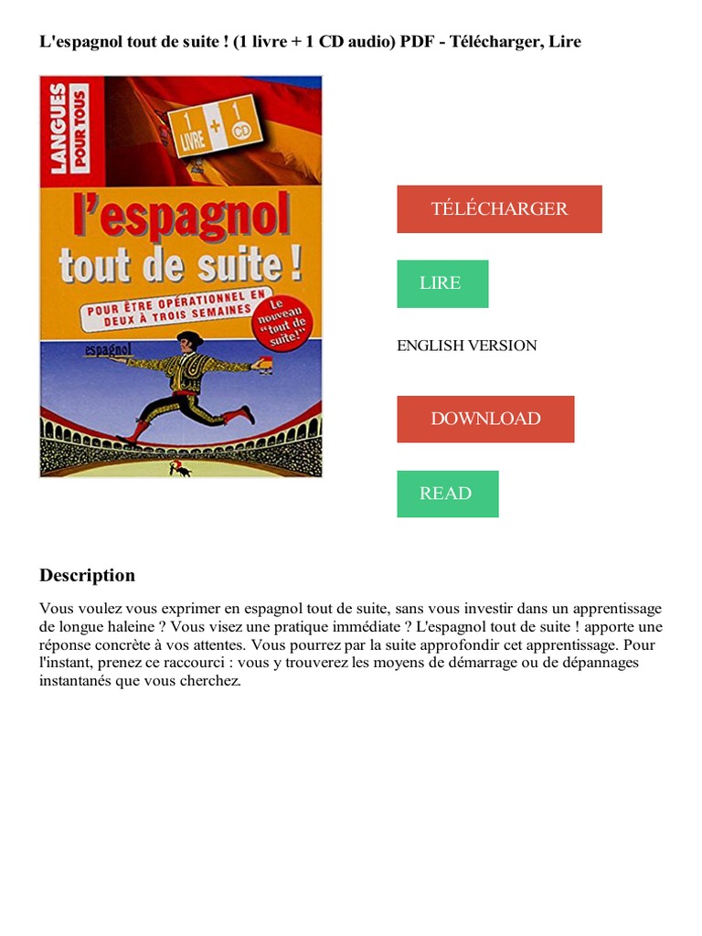 Cours D Espagnol Gratuit En 90 Leçons Pdf L'espagnol Tout de Suite! (1 Livre + 1 CD Audio) PDF - Télécharger, Lire |  PDF | Livre audio | Disque compact