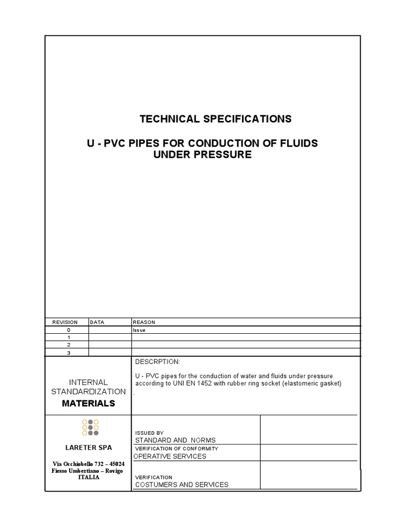 UPVC Pipe Specifications for Fluid Conduction | PDF | Pipe (Fluid ...