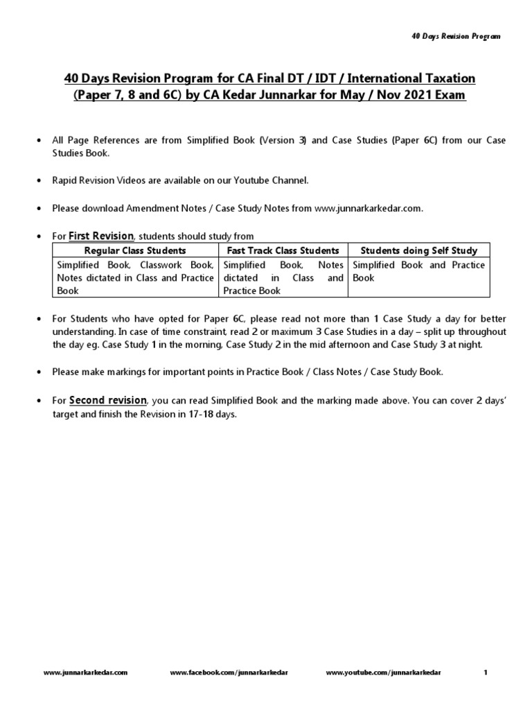 40-Day CA Final Revision Guide | PDF | Value Added Tax | Customs