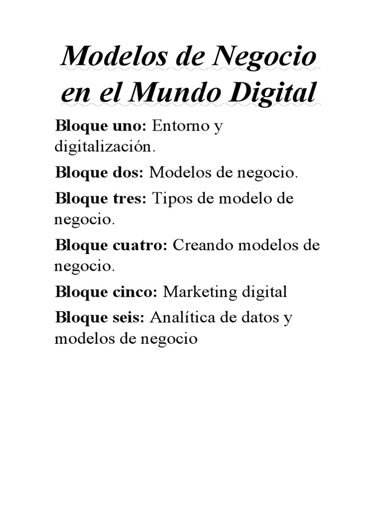 Modelos de Negocio en El Mundo Digital | PDF | Pequeñas empresas y ...