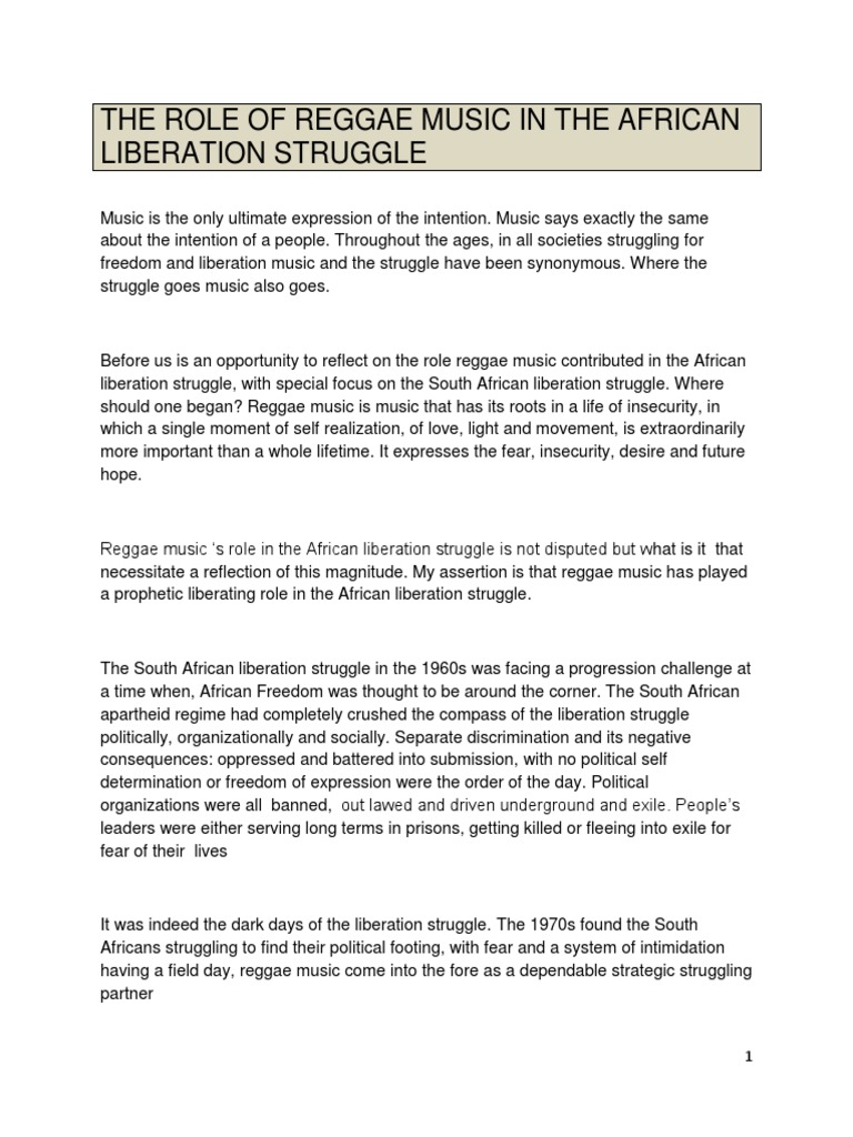 The Role of Reggae Music The African Liberation Struggle Paper ...