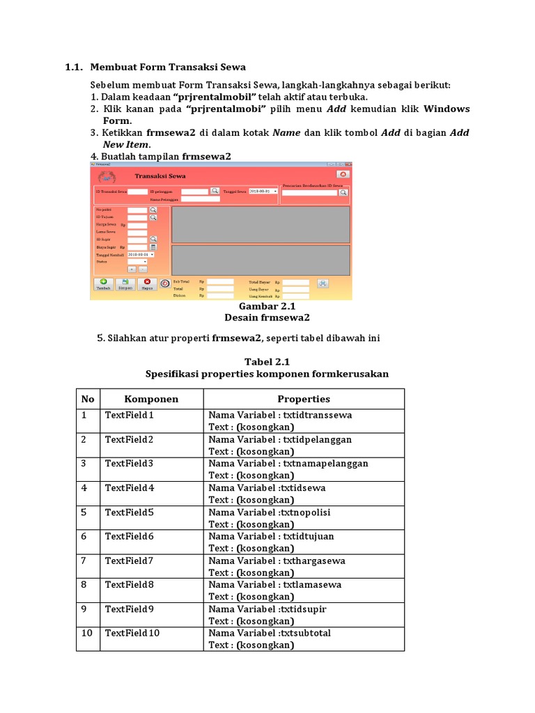 Form Transaksi Sewa Mobil | PDF | Komputer