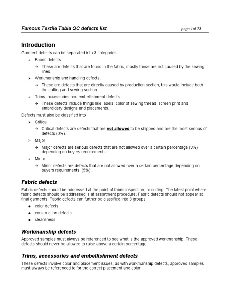 Garment Defects Classification Guide | PDF | Sewing | Seam (Sewing)