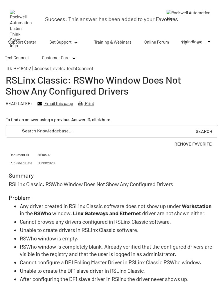 RSLinx Classic - RSWho Window Does Not Show Any Configured Drivers ...
