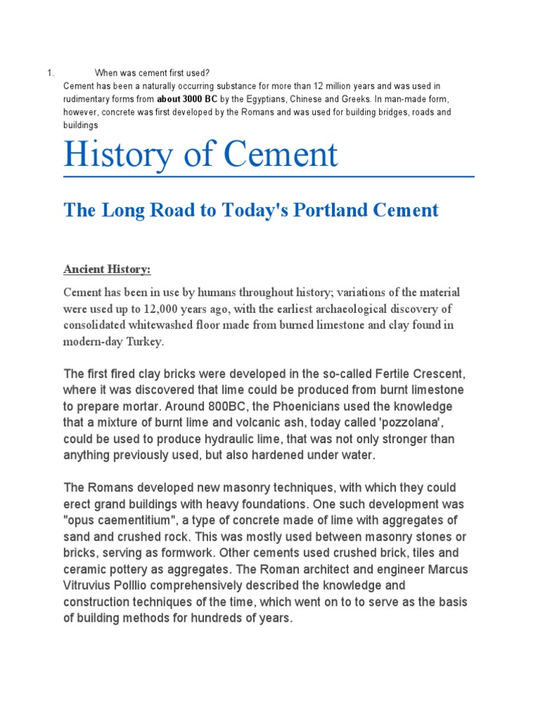 When Was Cement First Used PDF Cement Concrete
