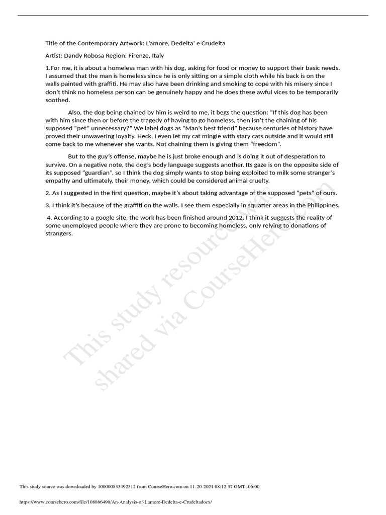 An Analysis of L'amore Dedelta e Crudelta PDF Zoology